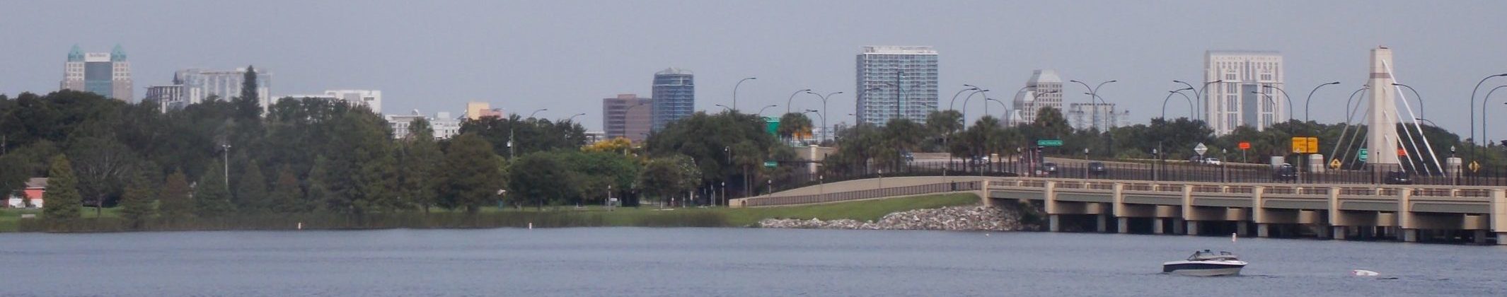 Lake underhill and down town skyline